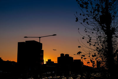 Silhouette of city at dusk