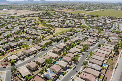 High angle view of street amidst buildings in city