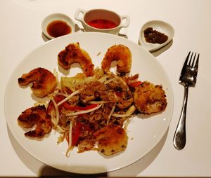 High angle view of meal served in plate