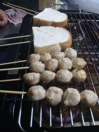 Close-up of meat on barbecue grill