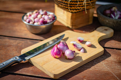 High angle view of food on cutting board