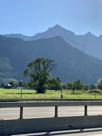 Scenic view of mountains against clear sky