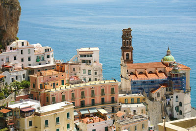 High angle view of buildings in city