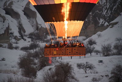 Low angle view of hot air balloons