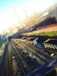 High angle view of railroad tracks against sky