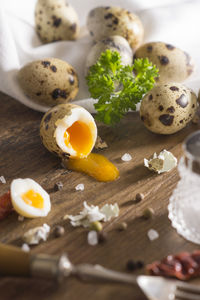 Close-up of eggs on table