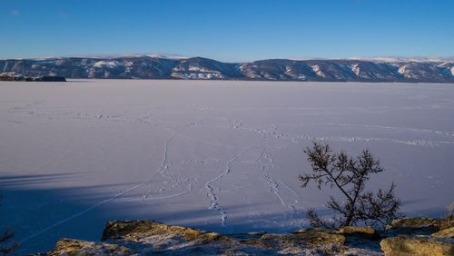 Scenic view of mountains against clear sky