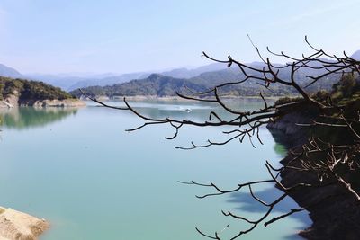 Scenic view of lake against clear sky