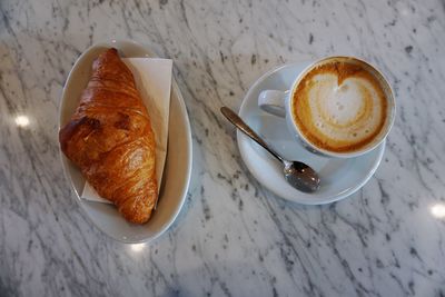 High angle view of breakfast on table