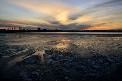 Scenic view of sea at sunset