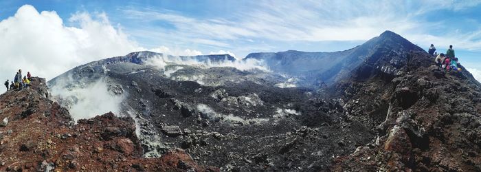 Panoramic view of snowcapped mountains against sky