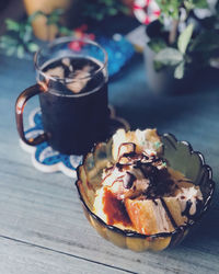 Close-up of dessert on table