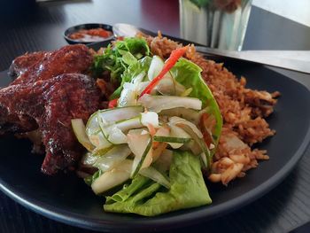 Close-up of fresh nasi goreng served in plate