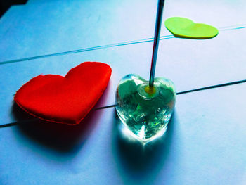 Close-up of heart shape on table