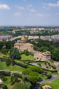 High angle view of buildings in city