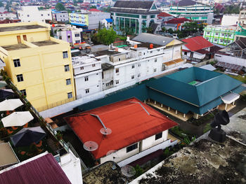 High angle view of buildings in town