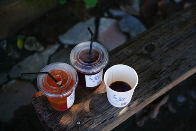 High angle view of coffee cup on table