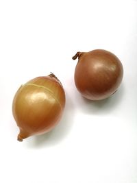Top view of brown onions isolated on white background.