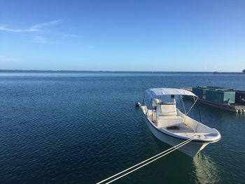 High angle view of sea against clear sky