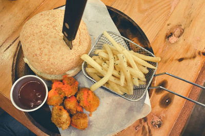 High angle view of food on table