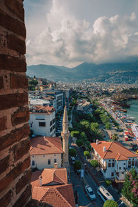 High angle view of townscape against sky