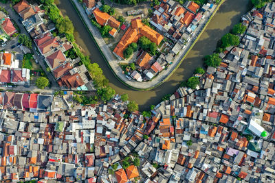 High angle view of buildings in city
