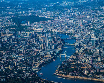 High angle view of city buildings