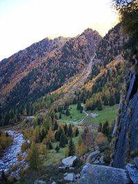 Scenic view of mountains against sky during autumn