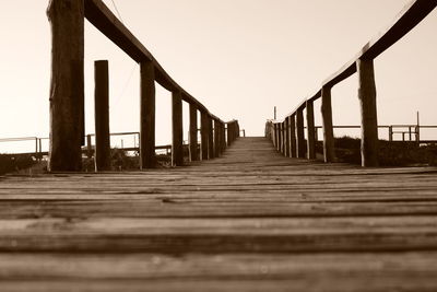 Surface level of bridge against clear sky