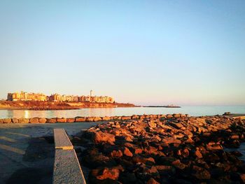 Scenic view of sea against clear sky