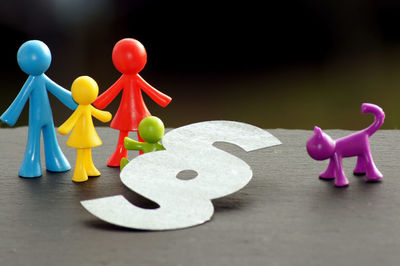 Close-up of toys on table