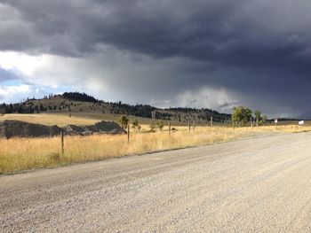 Road by field against sky