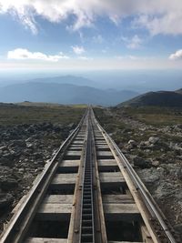 High angle view of railroad tracks against sky