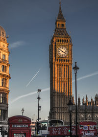 Low angle view of buildings in city against sky