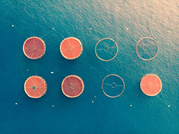 High angle view fishing nets in sea