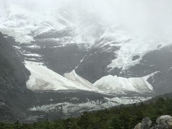 Scenic view of snow covered mountains