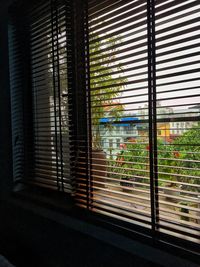 Modern building seen through glass window