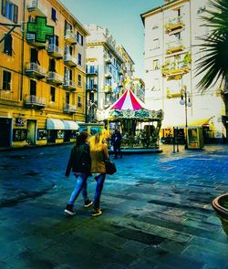 Woman standing in city