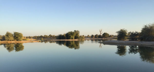 Scenic view of lake against clear sky