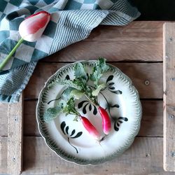 High angle view of cake on table