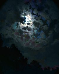 Low angle view of trees against sky at night