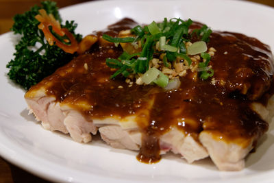 Close-up of chicken meat served in plate