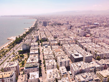 Neighborhoods of seaside metropolis. city blocks aerial view. mersin, turkey.