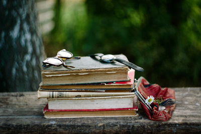 Close-up of books on table