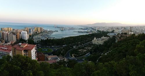 High angle view of city at waterfront