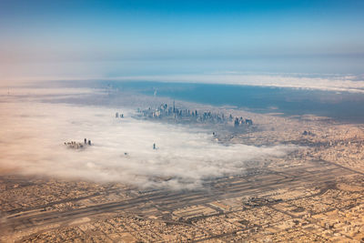 Aerial view fog over city