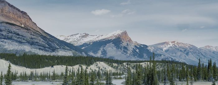 Scenic view of snowcapped mountains against sky