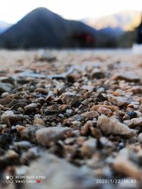 Surface level of stones on beach