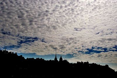 Silhouette of buildings against cloudy sky