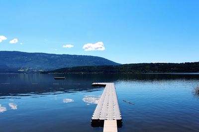 Scenic view of lake against clear blue sky